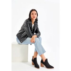 NEW FISACE Women’s Pointed Toe Stacked Heel Ankle Zipper Boots Bootie Black 10